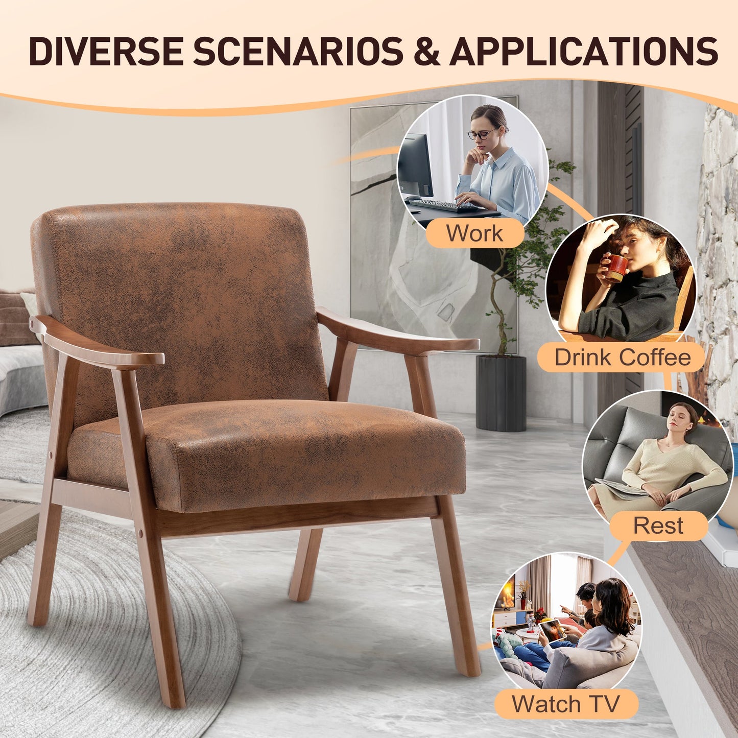 Medieval modern chair, solid wood frame living room chair, accent chair with ultra thick backrest - Korvel
