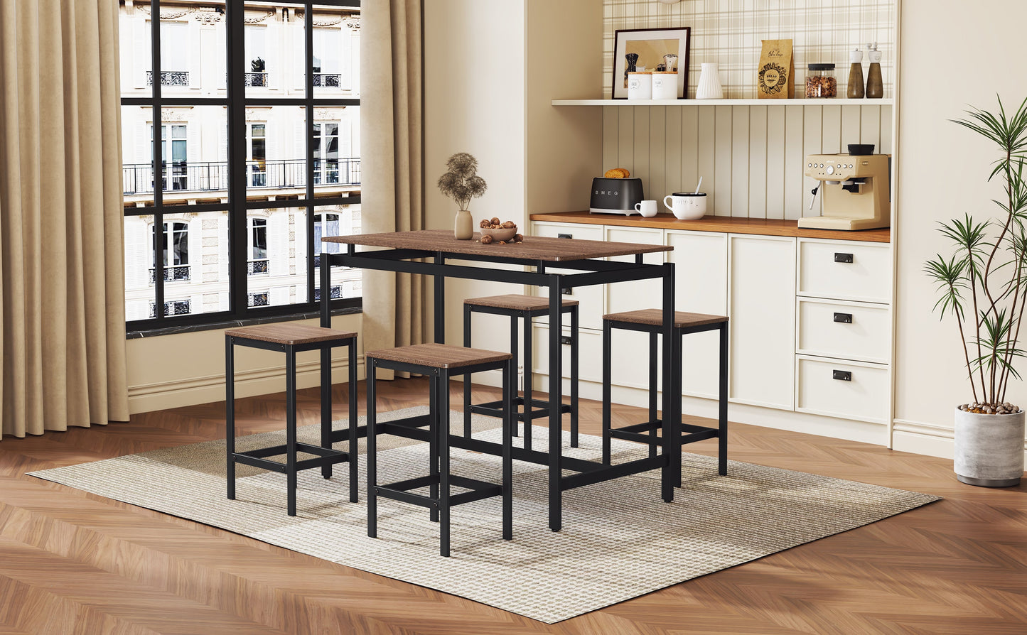 TREXM 5-Piece Compact Bar Table Set - Modern Industrial Design