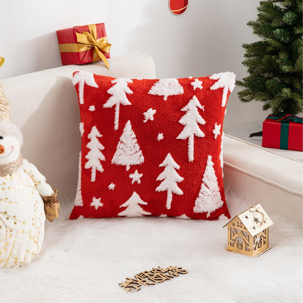 Christmas Pillow Cover (Excluding Pillow Core) Snowflake Velvet Jacquard Christmas Tree Elk Festival Decoration - Korvel