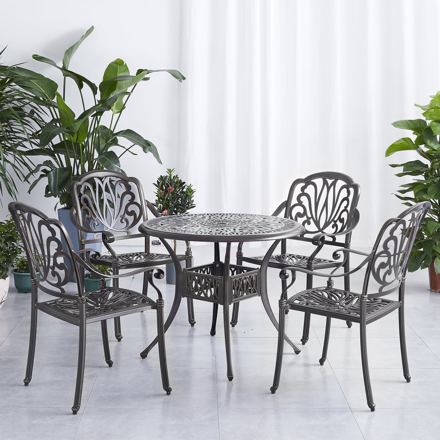 Conjunto de Comedor Exterior de 5 Piezas con Orificio para Sombrilla