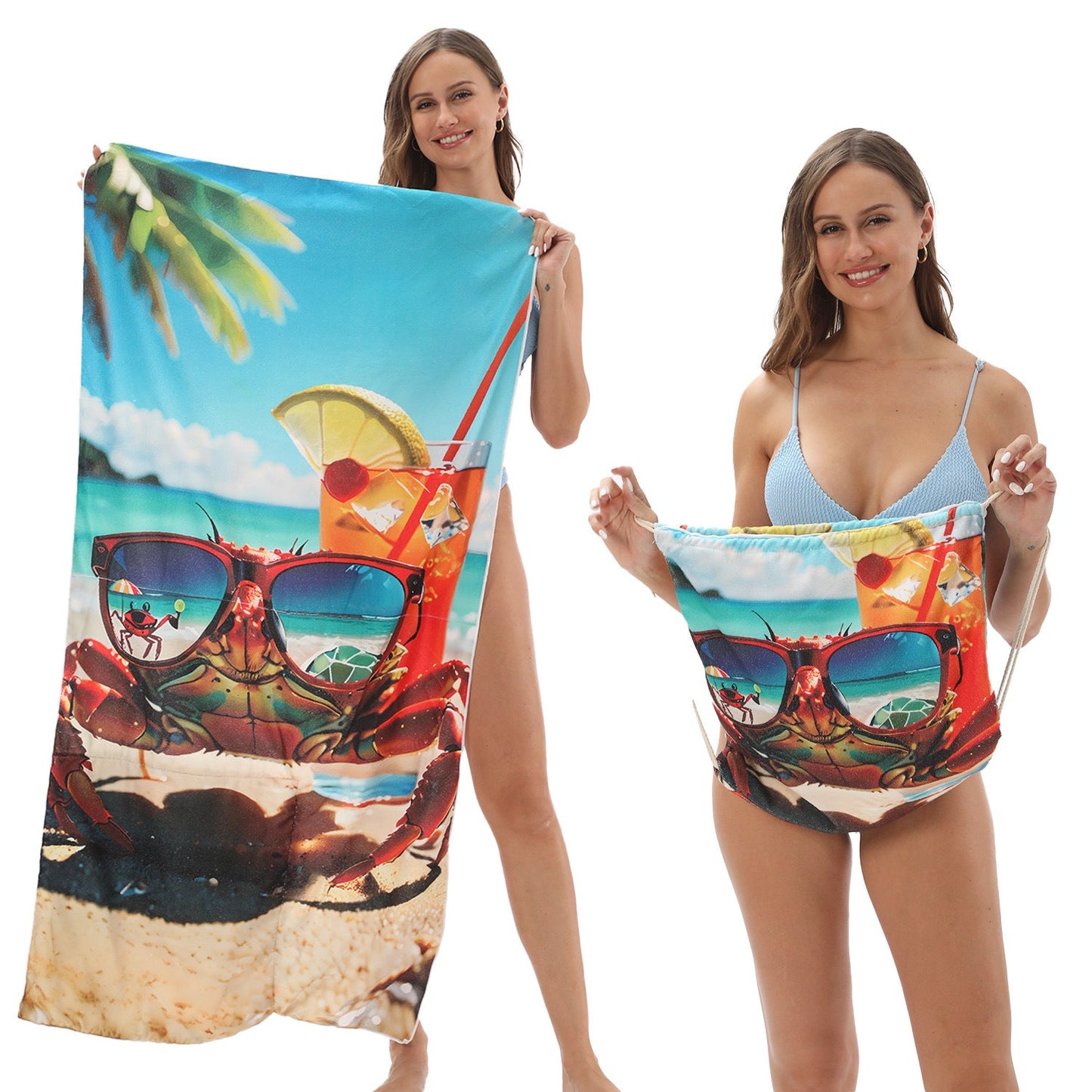 Two-in-One Foldable Beach Towel with Storage Bag