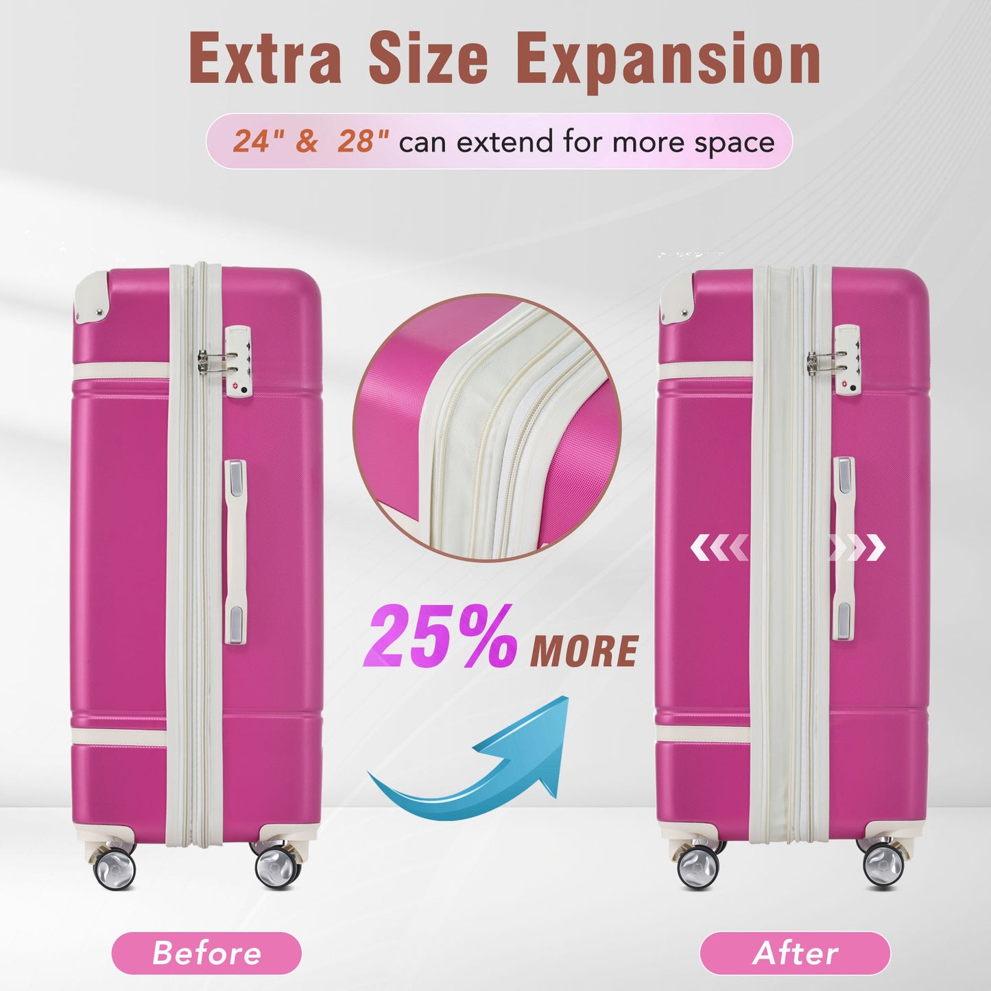 24 IN Luggage 1 Piece with TSA lock , Expandable Lightweight Suitcase Spinner Wheels, Vintage Luggage,Pink - Korvel