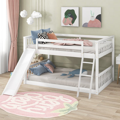 Full over Full Bunk Bed with Convertible Slide and Ladder  White - Korvel