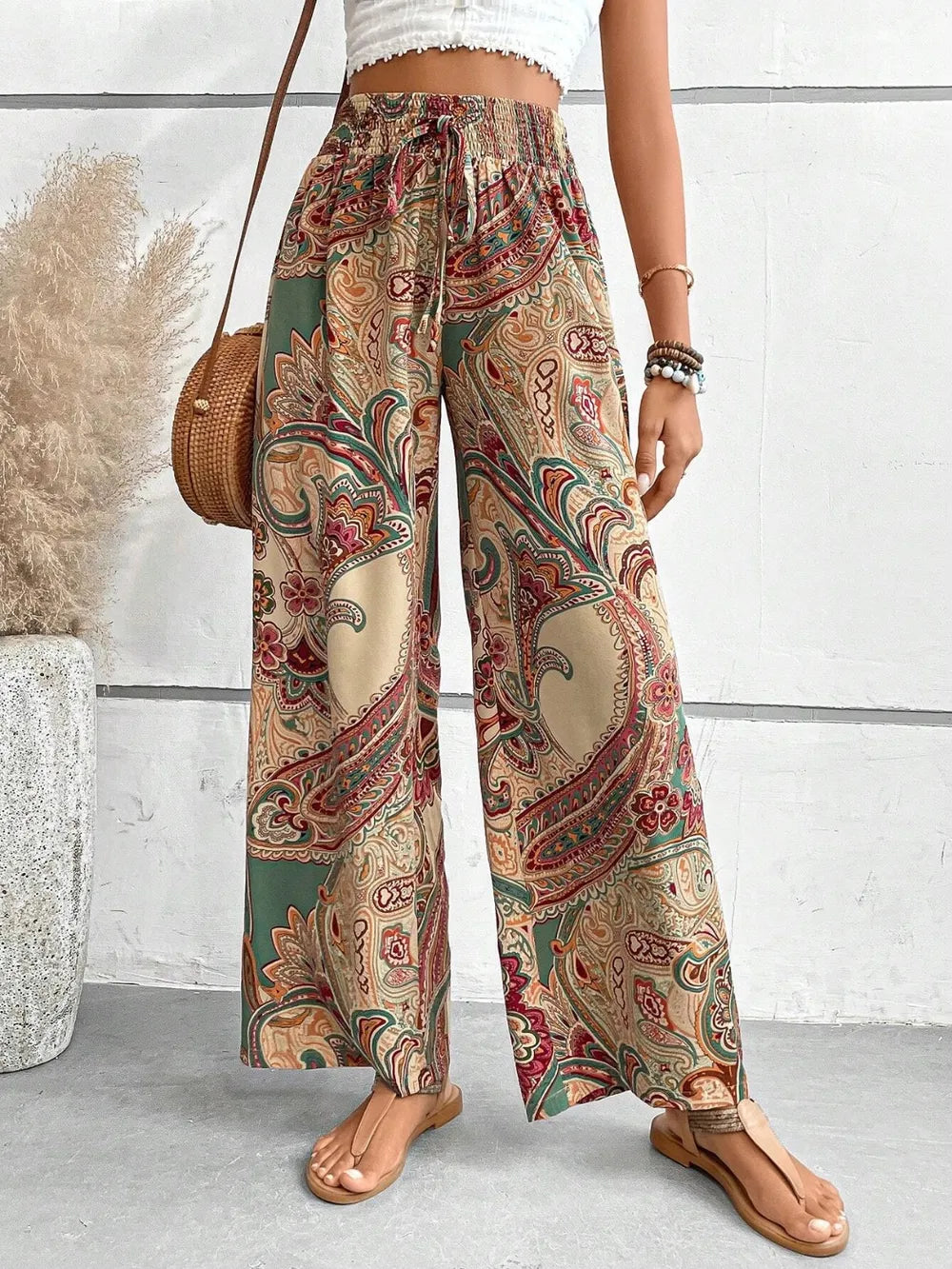 Printed Wide Leg Pants - Korvel