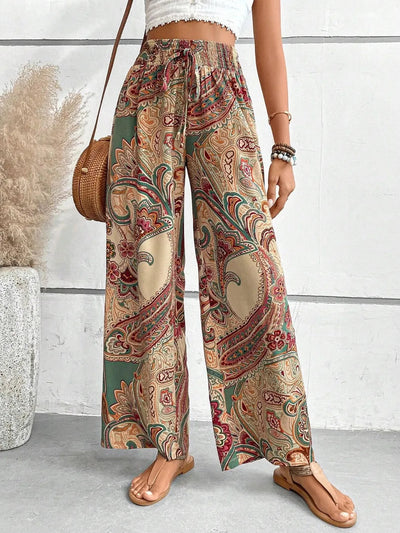 Printed Wide Leg Pants - Korvel