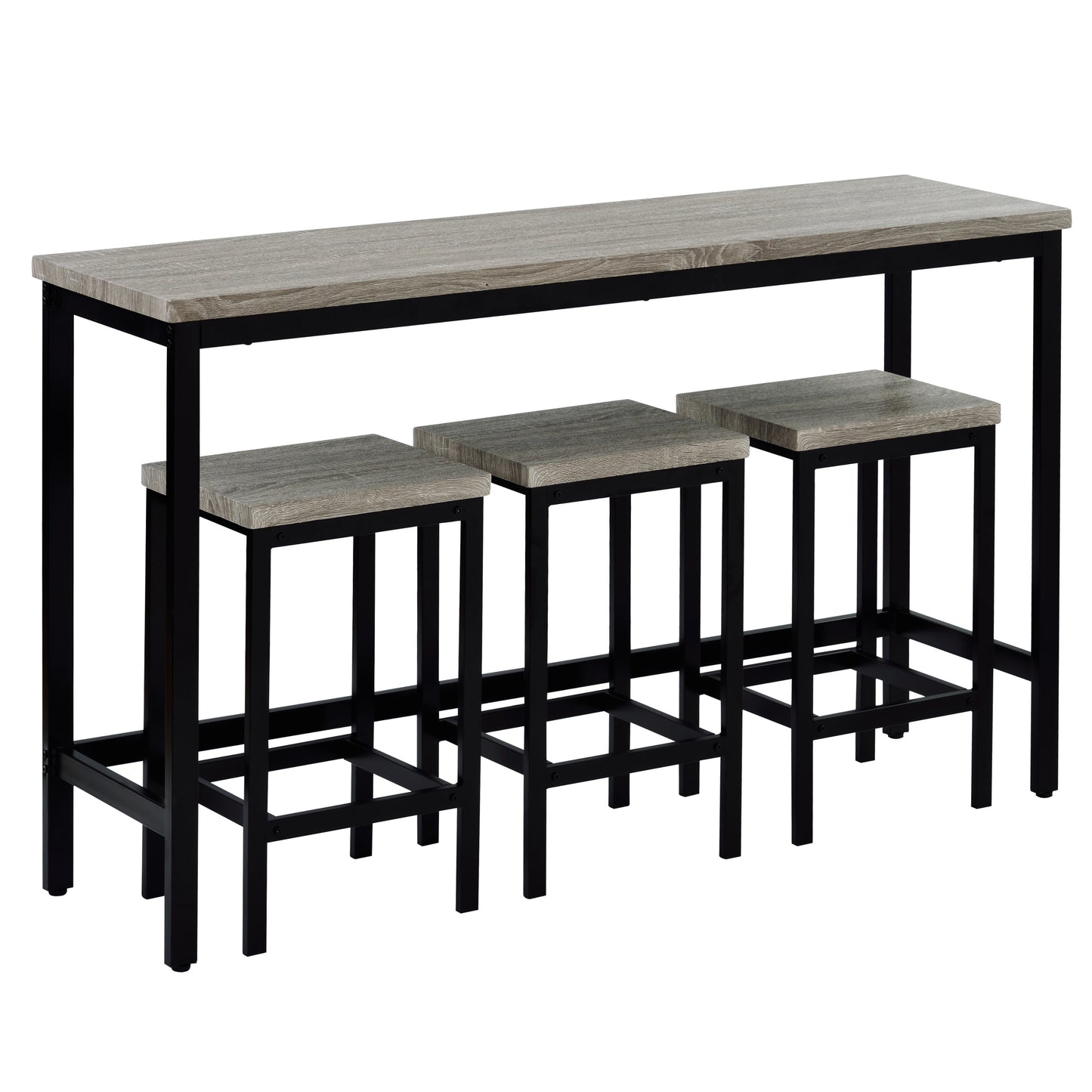 TOPMAX Counter Height Extra Long Dining Table Set with 3 Stools Pub Kitchen Set Side Table with Footrest  Gray - Korvel