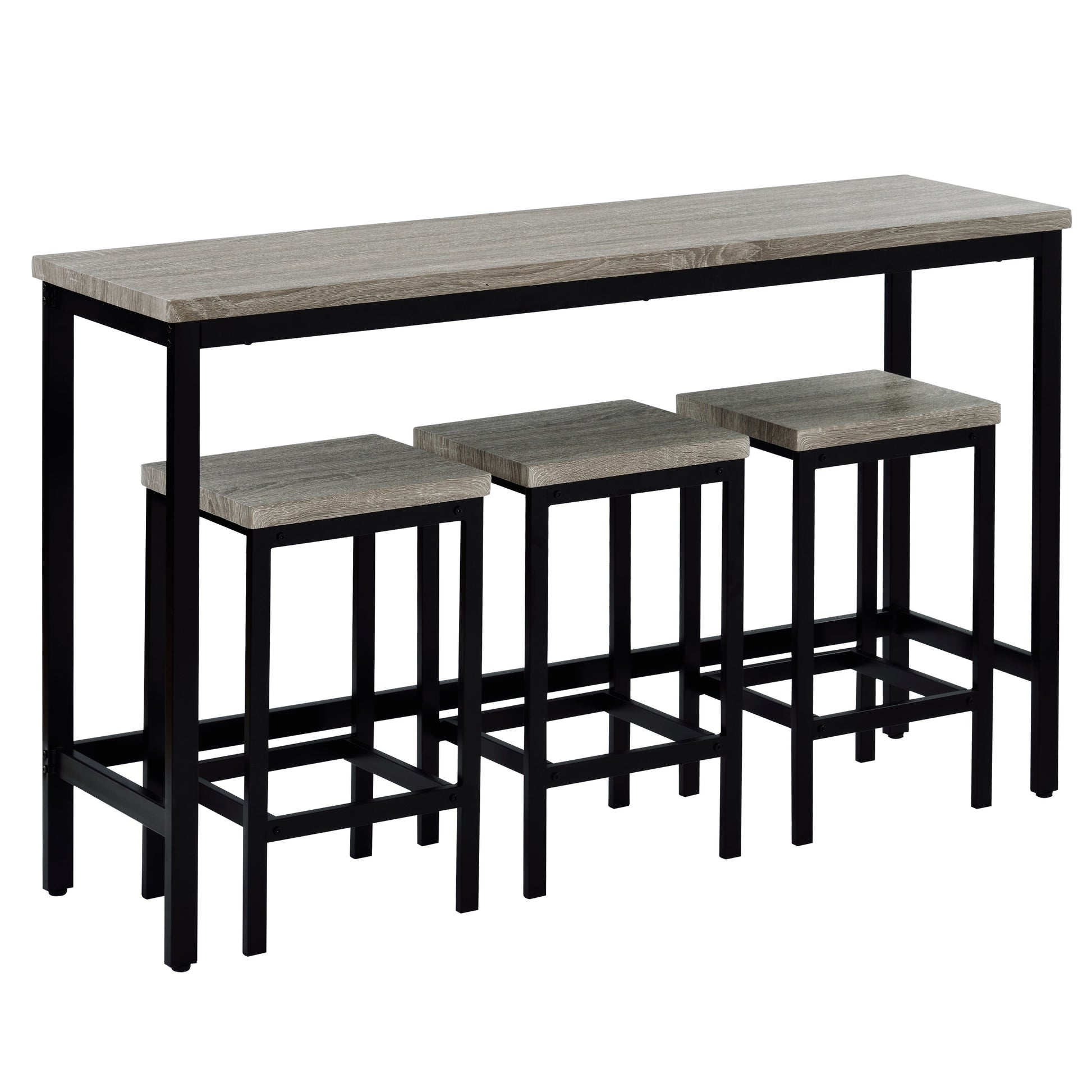 TOPMAX Counter Height Extra Long Dining Table Set with 3 Stools Pub Kitchen Set Side Table with Footrest  Gray - Korvel