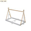 Twin Size Tent Floor Bed with Triangle Structure  White+Natural - Korvel