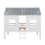 Twin Size Low Loft House Bed with Roof and Two Front Windows White - Korvel