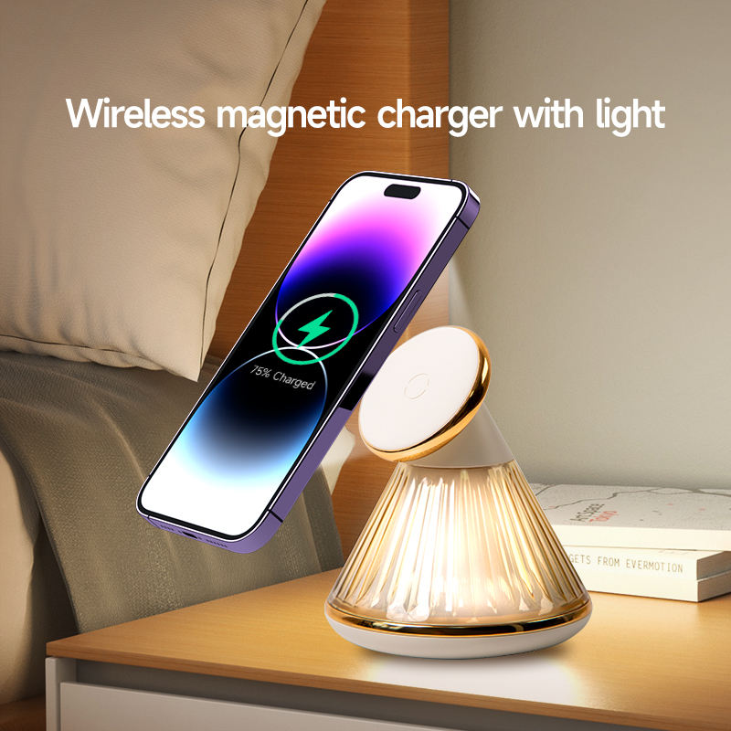 Conical adjustable magnetic wireless charger with night light suitable for iPhone 15W wireless charging bracket - Korvel