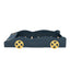 Full Size Race Car-Shaped Platform Bed with Wheels and Storage, Dark Blue+Yellow - Korvel