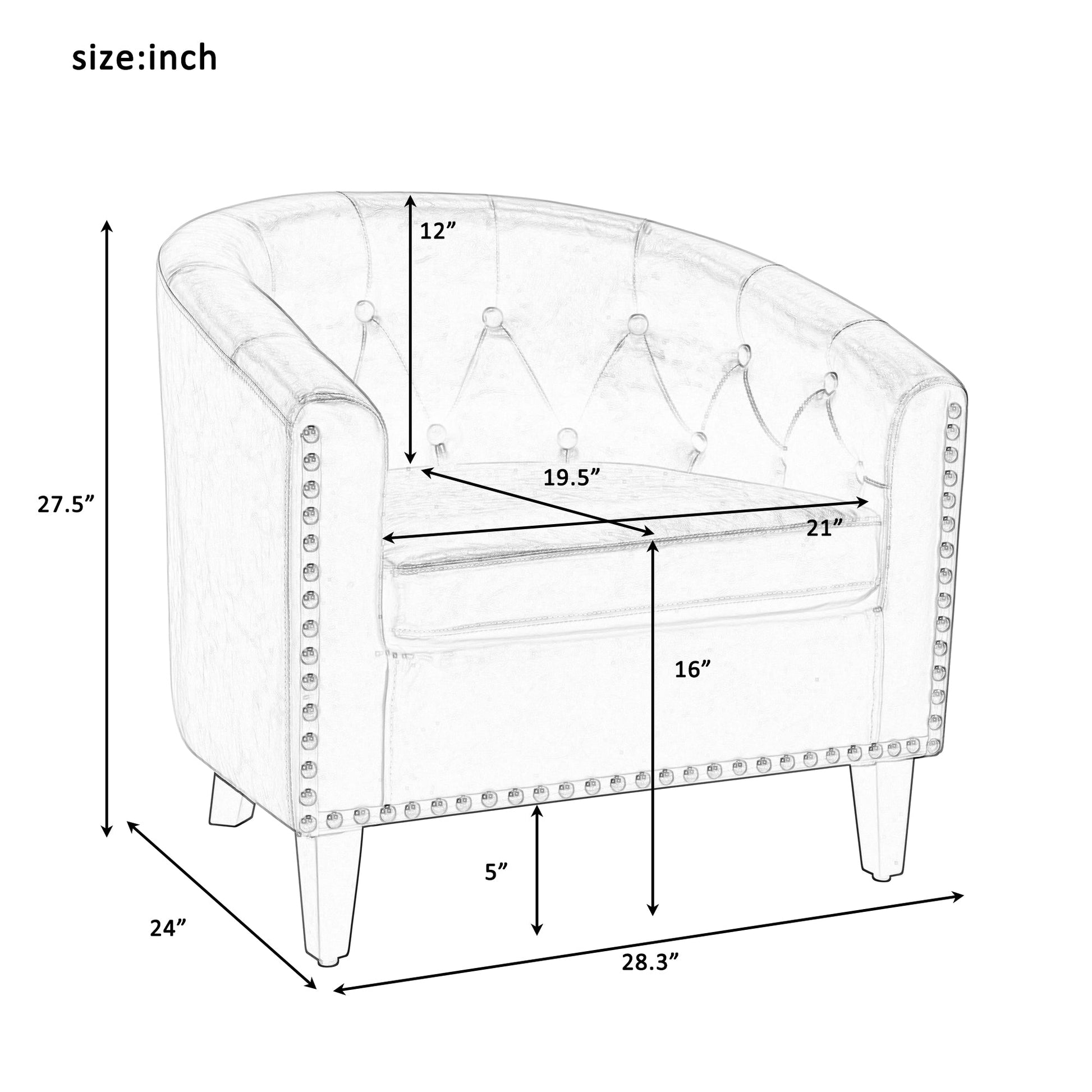 PU Leather Tufted Barrel ChairTub Chair for Living Room Bedroom Club Chairs - Korvel