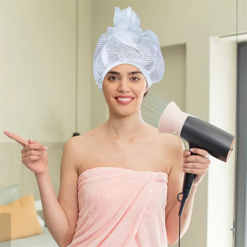 Net Plopping Cap For Drying Curly Hair Adjustable Net Plopping Bonnet Quick Drying Hair Towel Bath Hats Net Plopping Cap - Korvel
