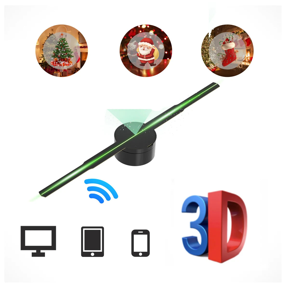 3D Hologram Projector Fan Remote Wifi Control 42cm Commercial Advertise Display Hologram Projector Transmit Picture Video - Korvel