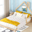 Full Size Wood Floor Bed with House-shaped Headboard  Natural - Korvel