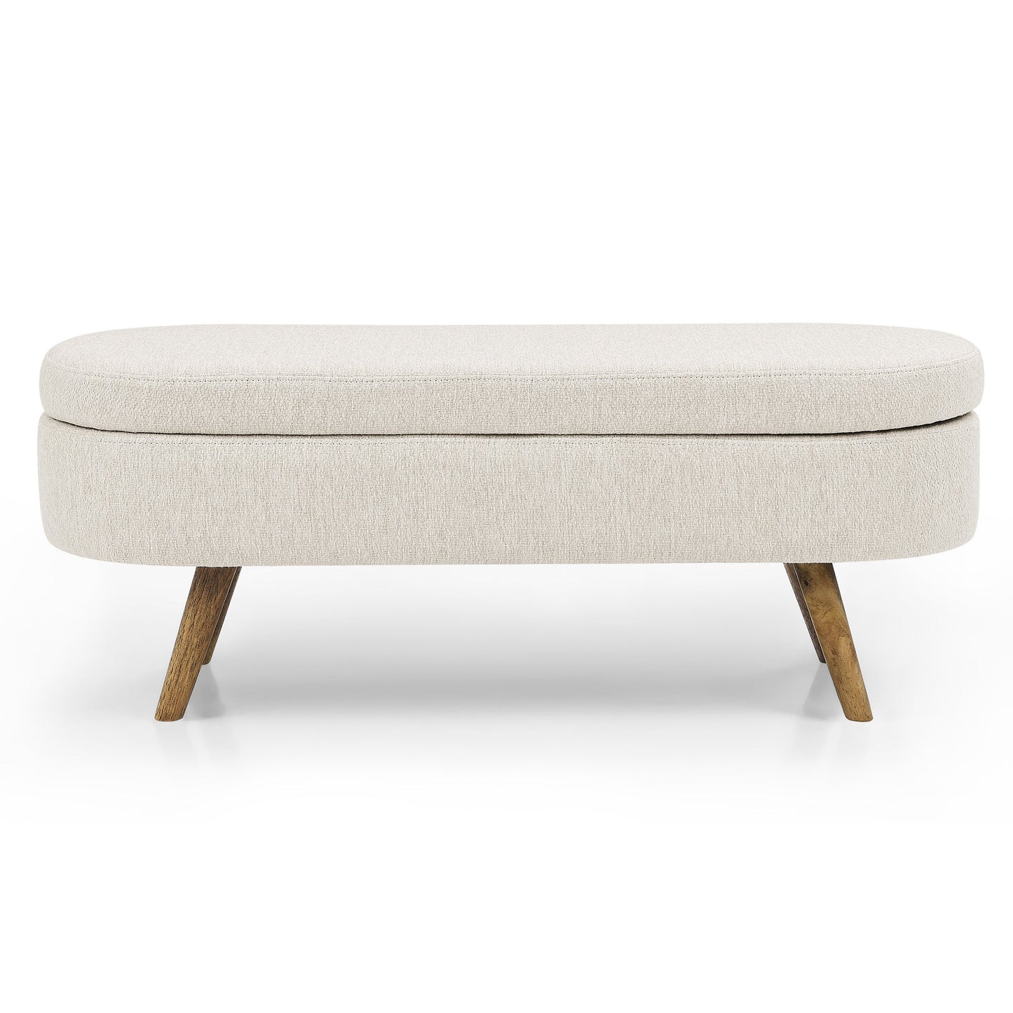 Ottoman Oval Storage Bench Rubber Wood Legs Beige(43.5"x16"x16") - Korvel