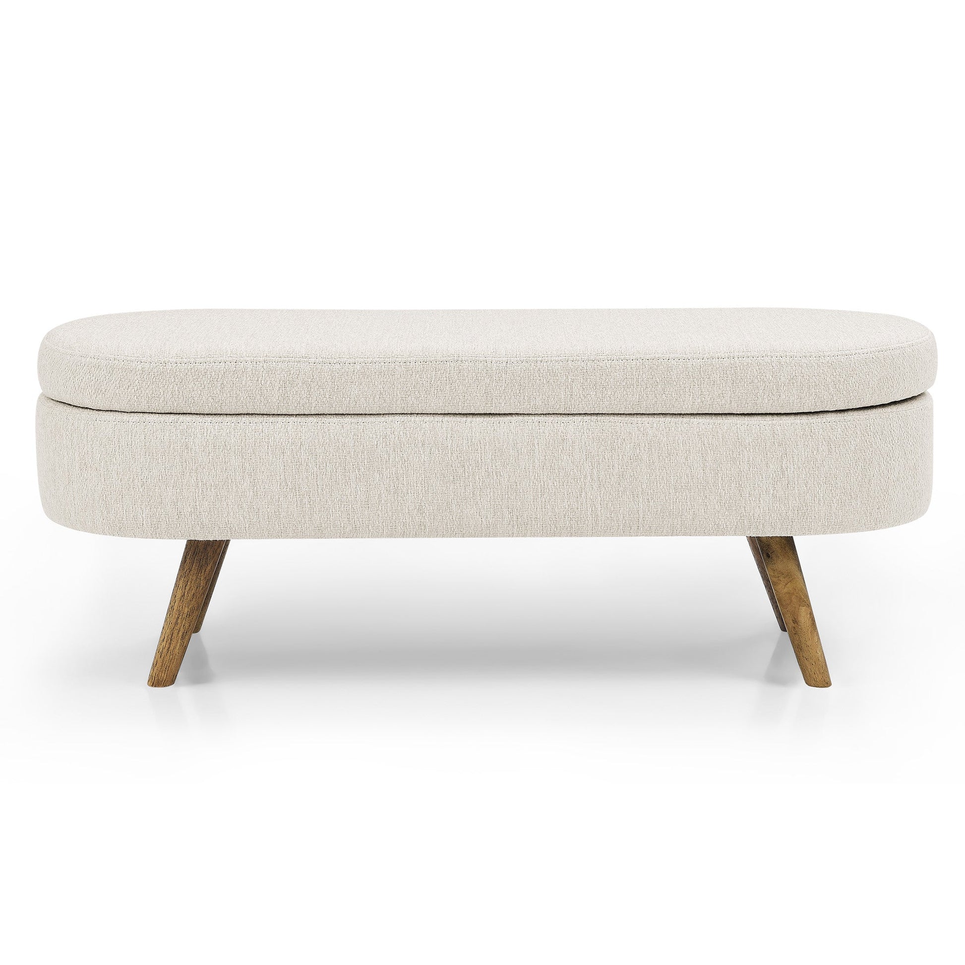 Ottoman Oval Storage Bench Rubber Wood Legs Beige(43.5"x16"x16") - Korvel