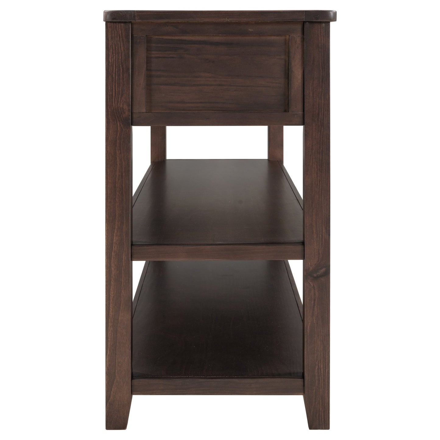 Retro Design Console Table with Two Open Shelves, Pine Solid Wood Frame and Legs for Living Room (Espresso) - Korvel