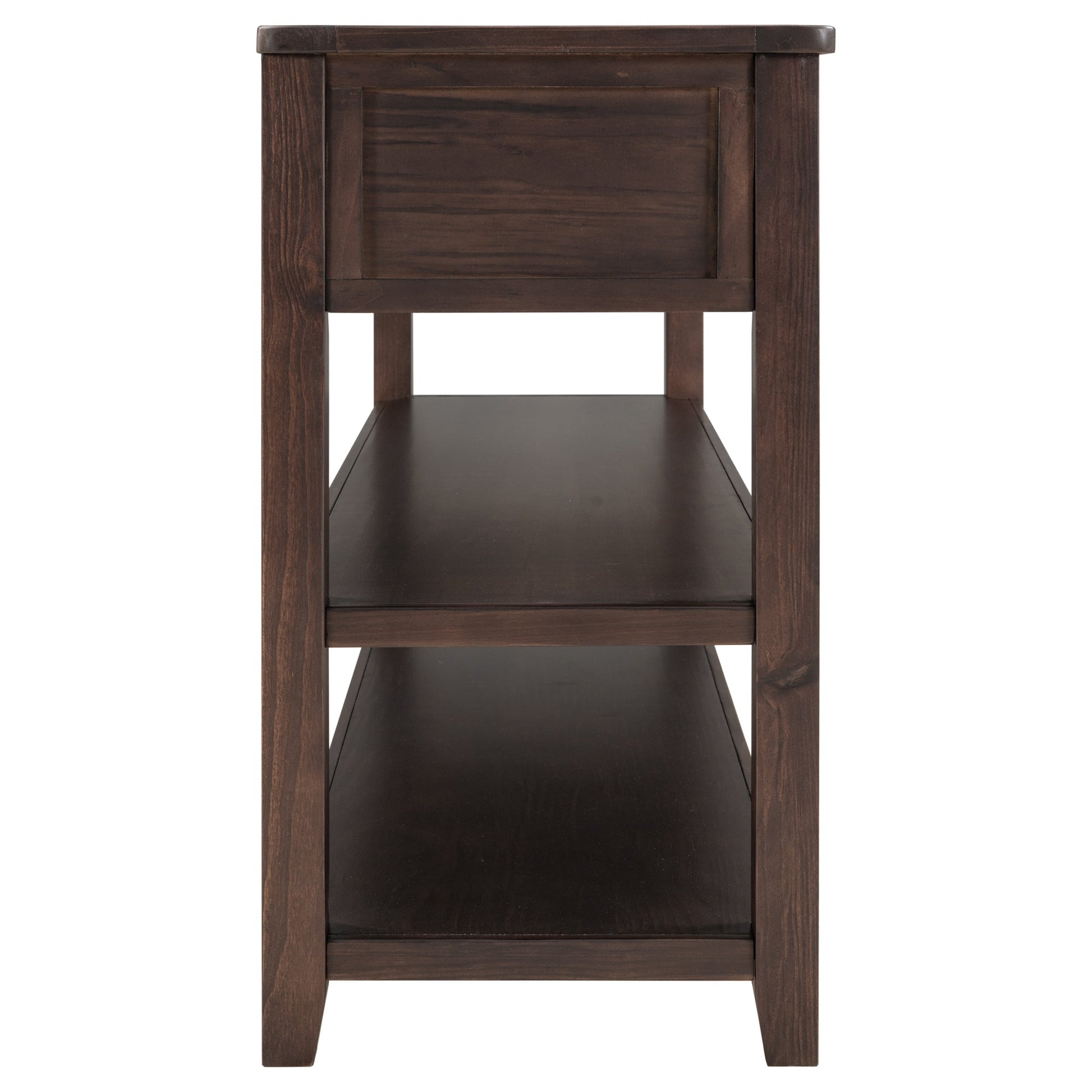 Retro Design Console Table with Two Open Shelves, Pine Solid Wood Frame and Legs for Living Room (Espresso) - Korvel