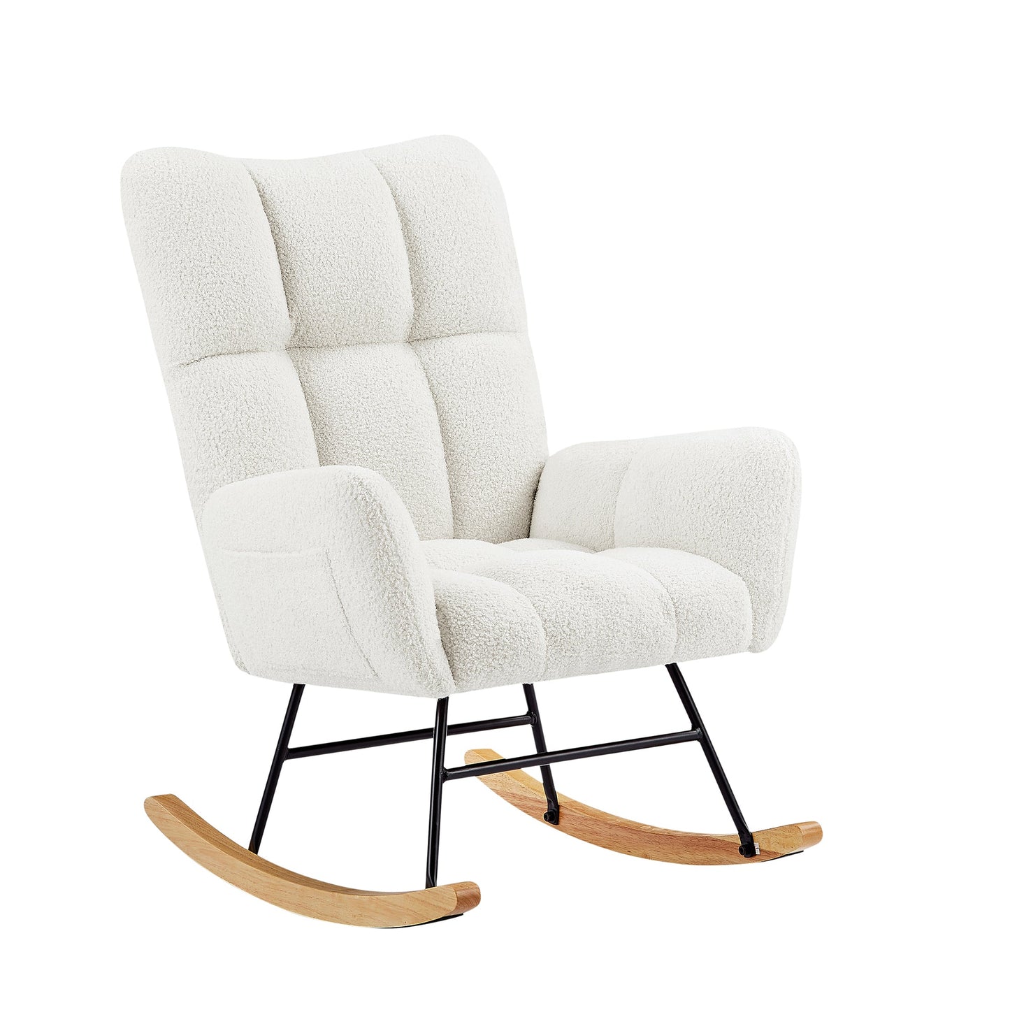Chaise Berçante en Tissu Teddy Blanc Cassé