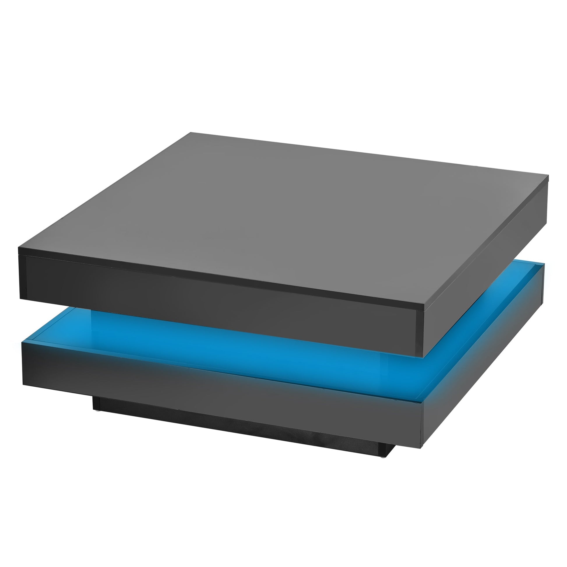 ON-TREND High Gloss Minimalist Design with LED Lights 2-Tier Square Coffee Table Black - Korvel