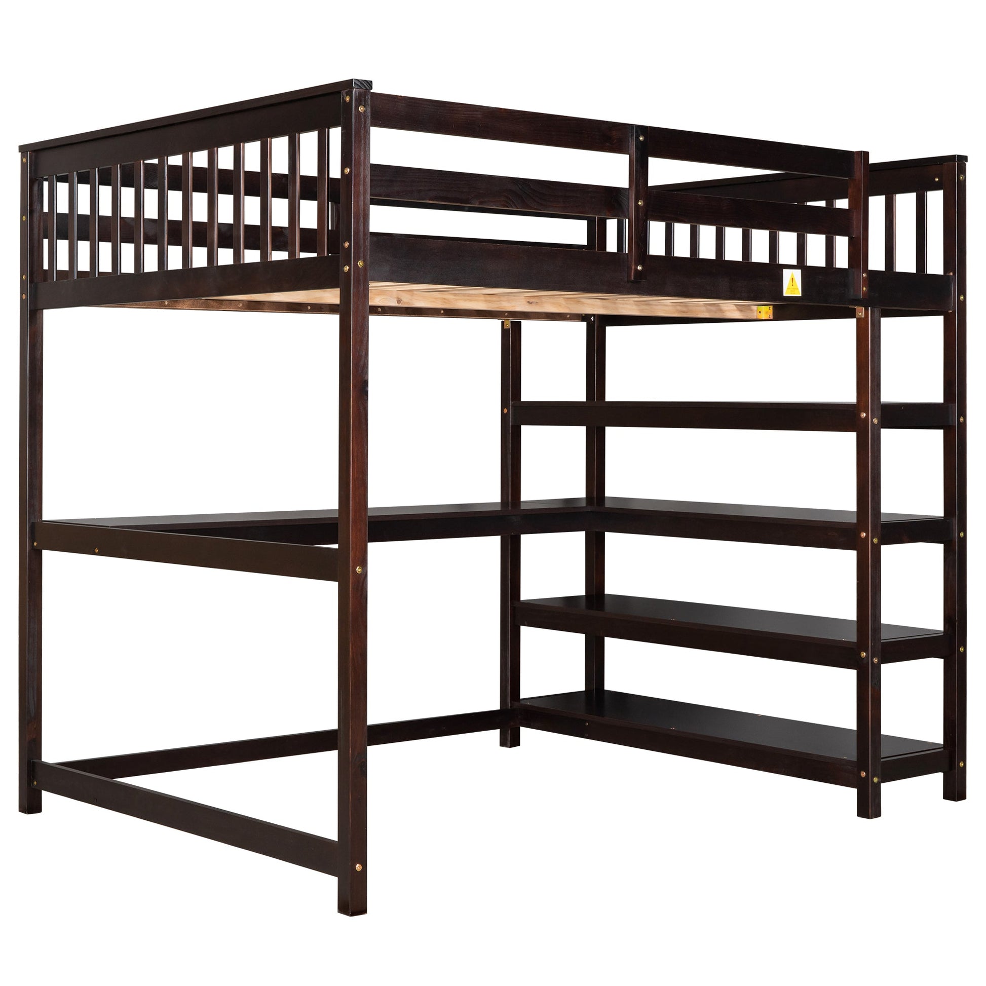 Full Size Loft Bed with Storage Shelves and Under-bed Desk  Espresso - Korvel