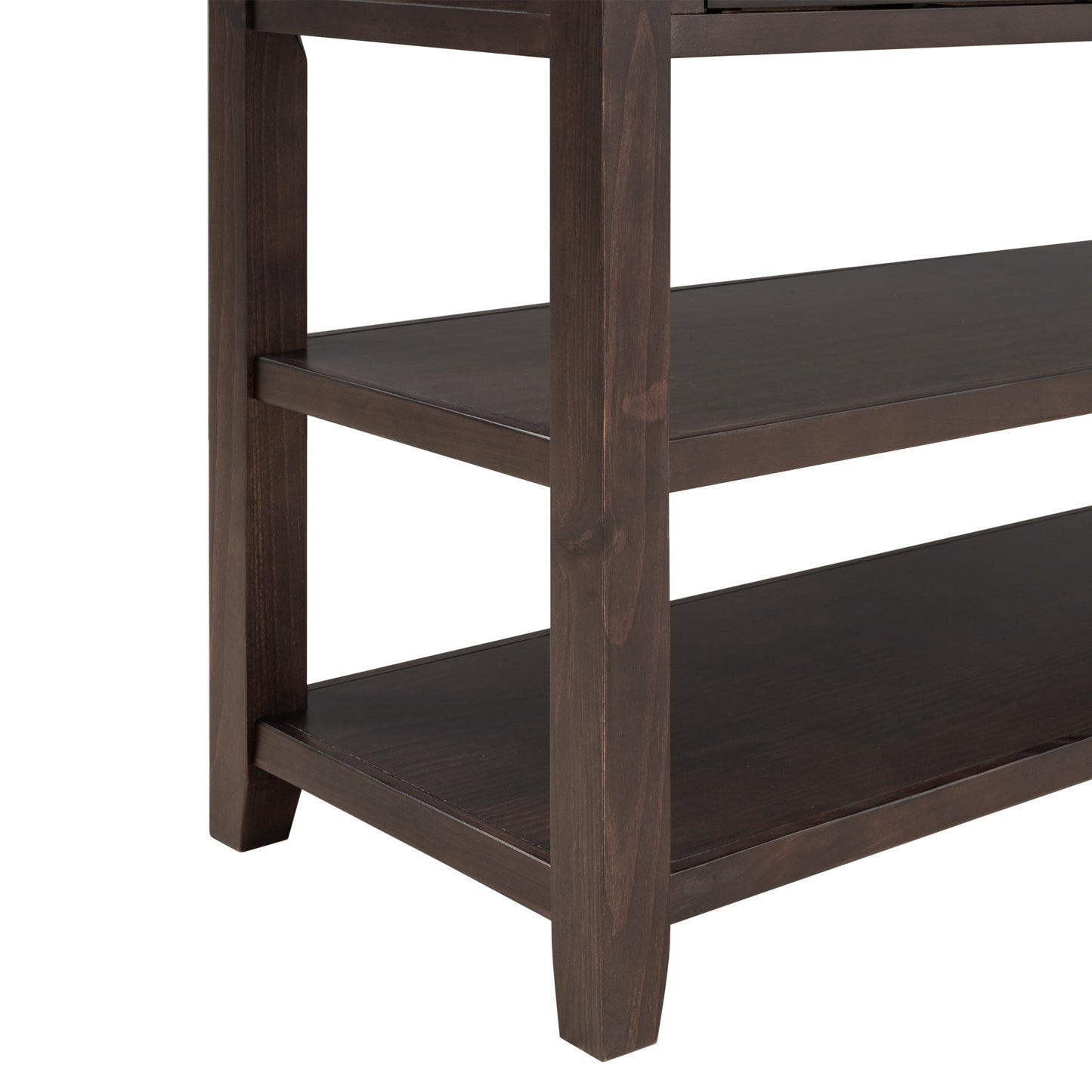 Retro Design Console Table with Two Open Shelves, Pine Solid Wood Frame and Legs for Living Room (Espresso) - Korvel
