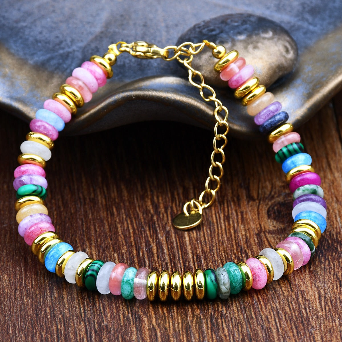 Ins style dopamine colored natural stone bead bracelet for women niche and high-end non fading crystal bracelet - Korvel