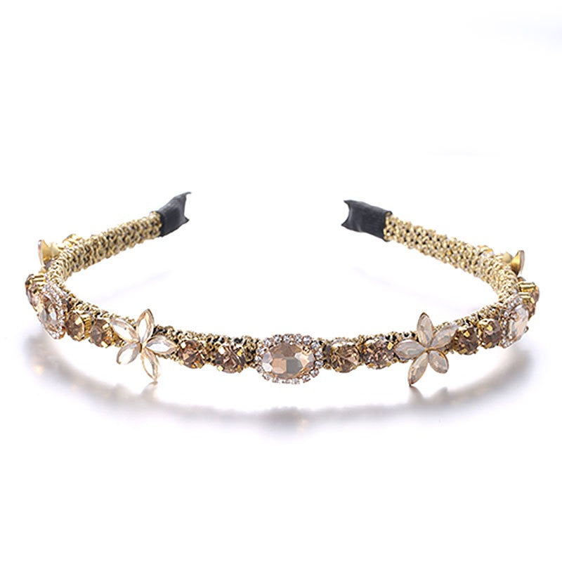 Crystal flower set with colorful glass diamond fine edge hair hoop - Korvel