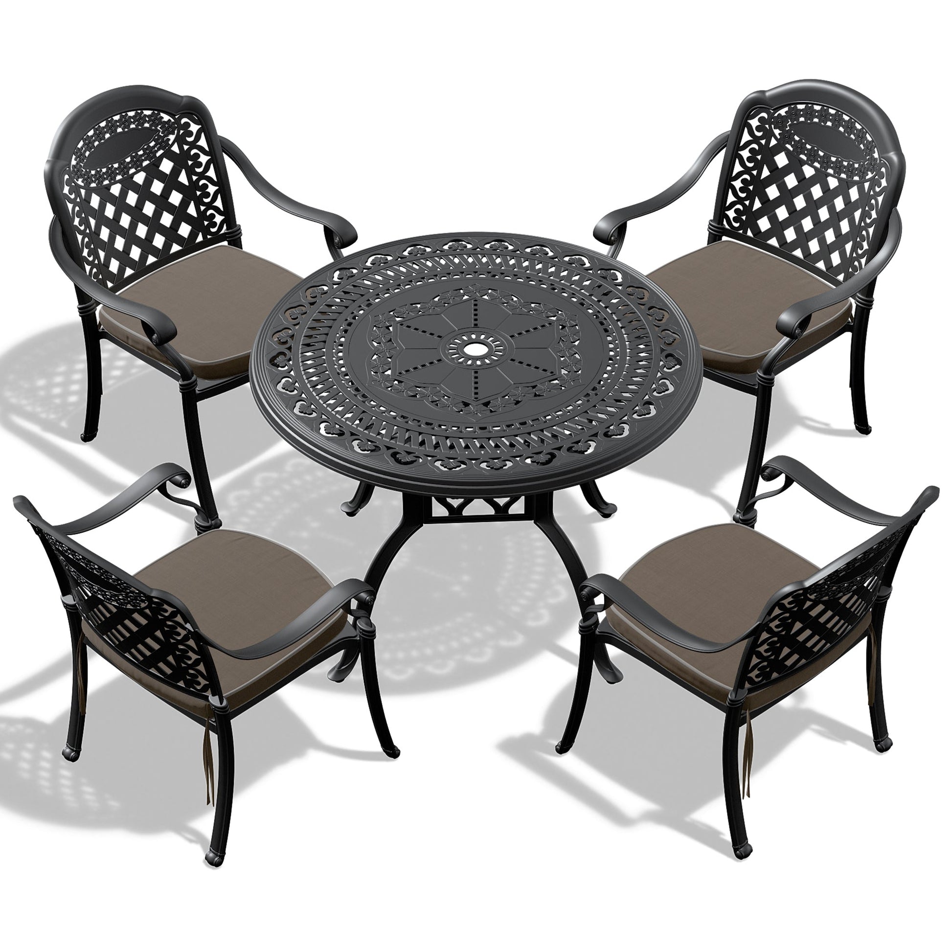 (Cushions In Random Colors)5-Piece Set Of Cast Aluminum Patio Furniture With Cushions - Korvel