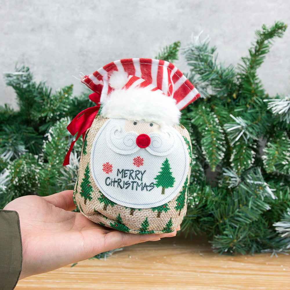 Christmas Apple Bag Accessories Linen Cartoon Santa Claus Snowman Gift Bag Candy Bag Gift Bag - Korvel