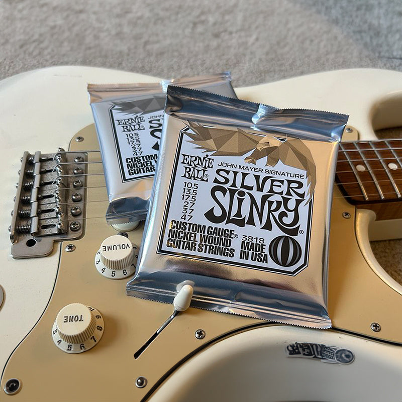 Ernie Ball John Mayer Silver Slinky Nickel Wound Electric Guitar Strings 3-Pack Tin - 10.5-47 Gauge - Korvel