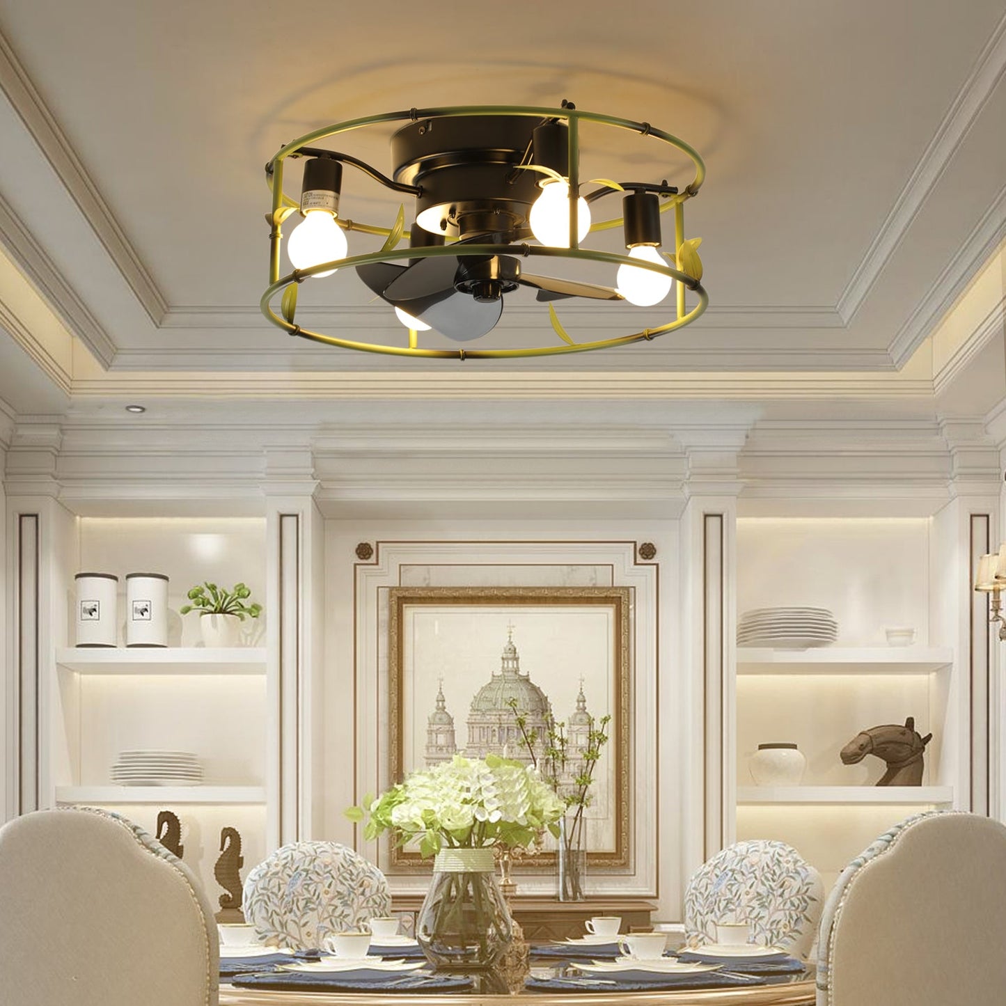 Modern Flush Mount Ceiling Fan with Lights and Remote Control