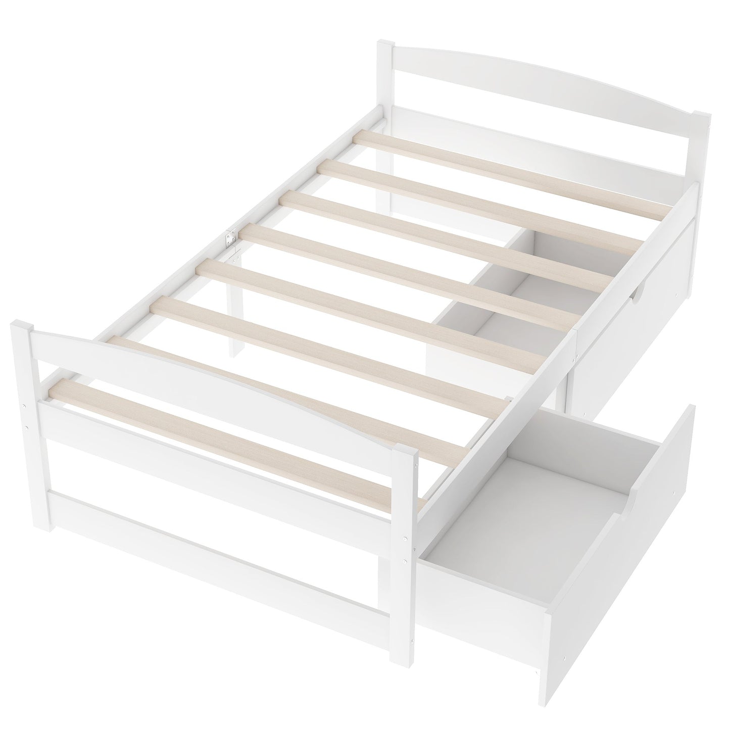 Elegant Twin Size Platform Bed with Two Drawers - White