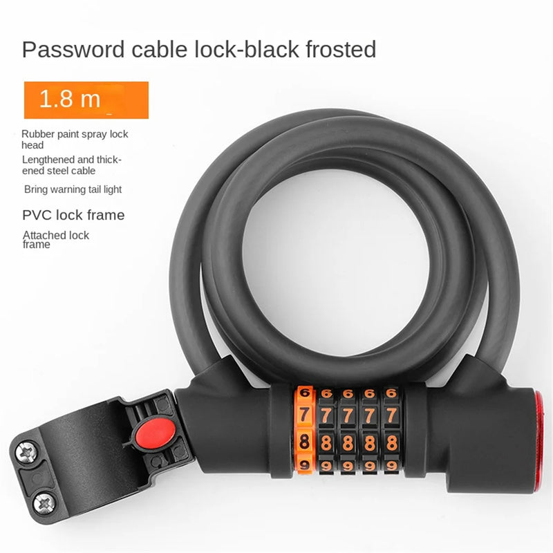 1.2M/1.8M Bike Lock Anti-theft 5 Digit Combination Password Security Lock With LED Light MTB Road Bike Steel Cable Bicycle Lock - Korvel