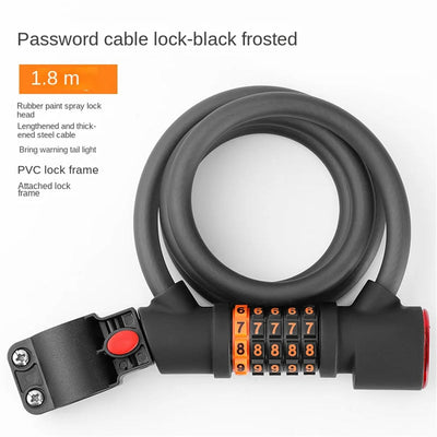 1.2M/1.8M Bike Lock Anti-theft 5 Digit Combination Password Security Lock With LED Light MTB Road Bike Steel Cable Bicycle Lock - Korvel