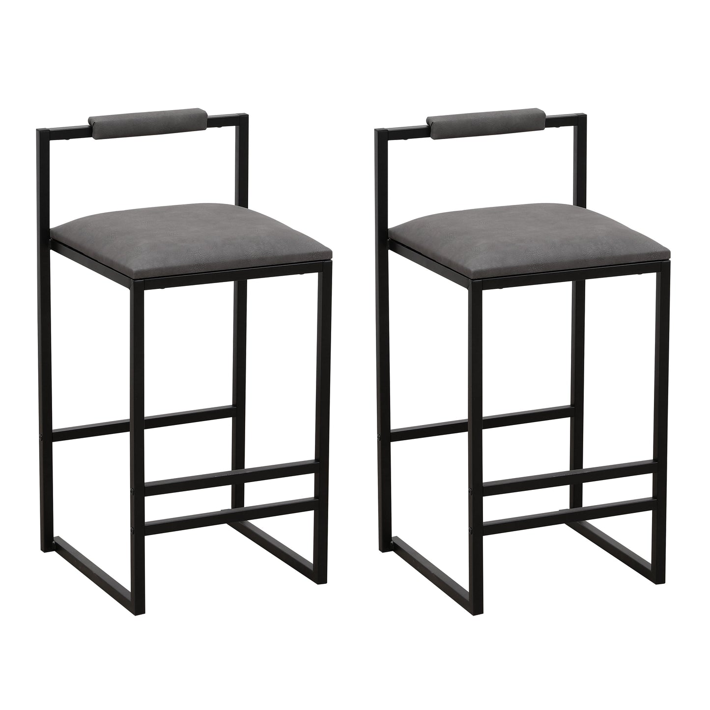 Set of 2 Counter Height Barstools Kitchen Island Stools (Gray with Back) - Korvel