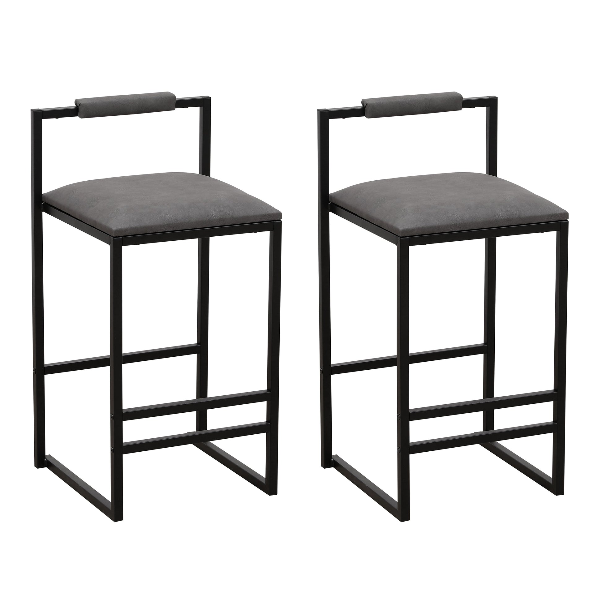 Set of 2 Counter Height Barstools Kitchen Island Stools (Gray with Back) - Korvel