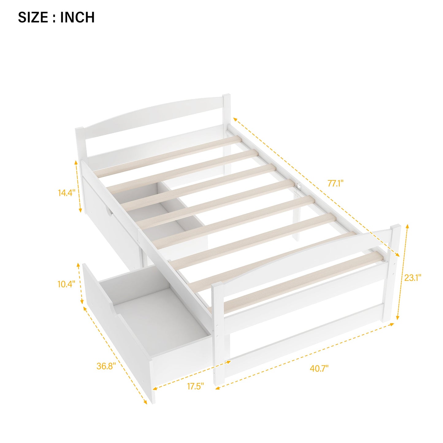 Elegant Twin Size Platform Bed with Two Drawers - White