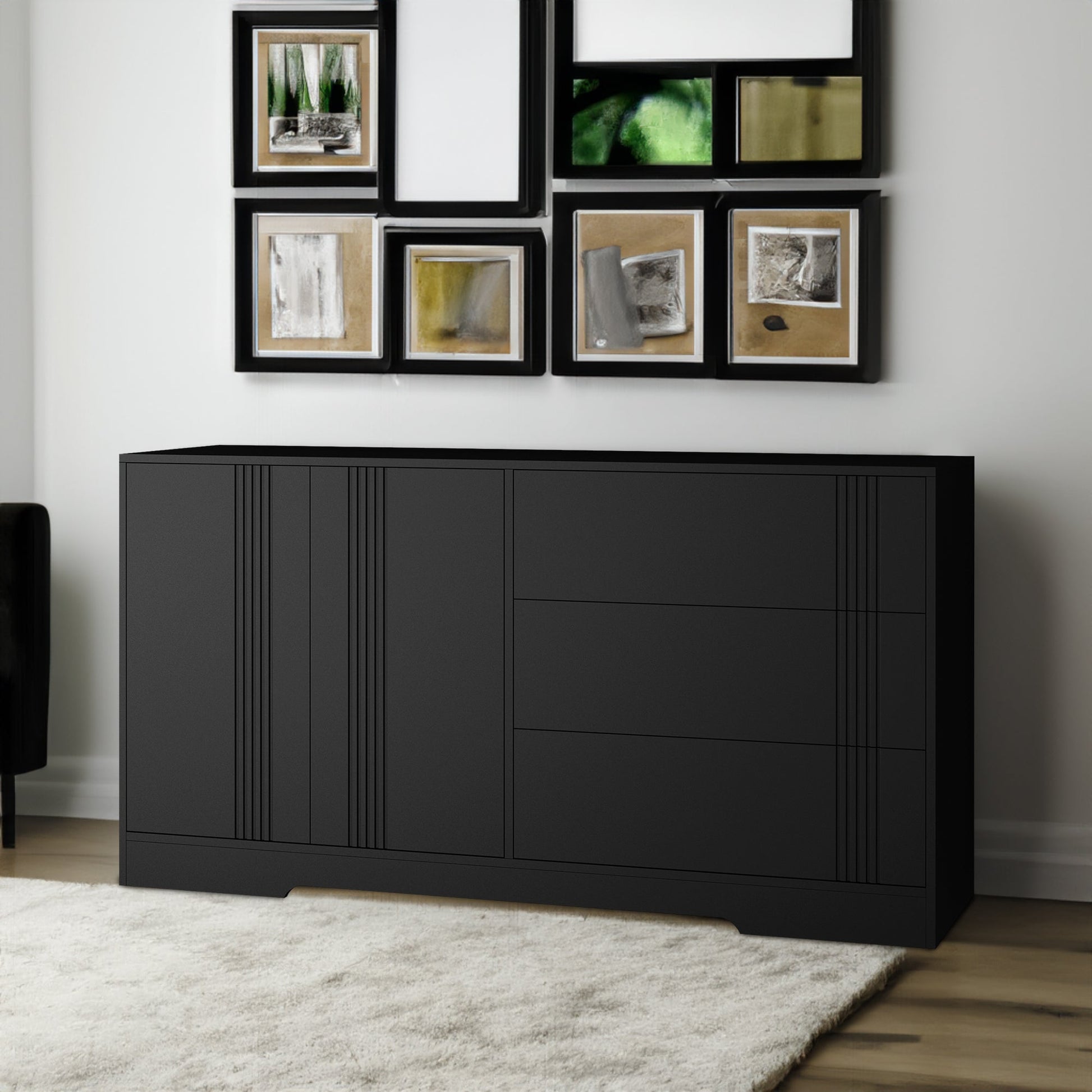 Modern kitchen buffet lockers with storage space, drawers and doors, and a large coffee bar with adjustable kitchen shelves - Korvel