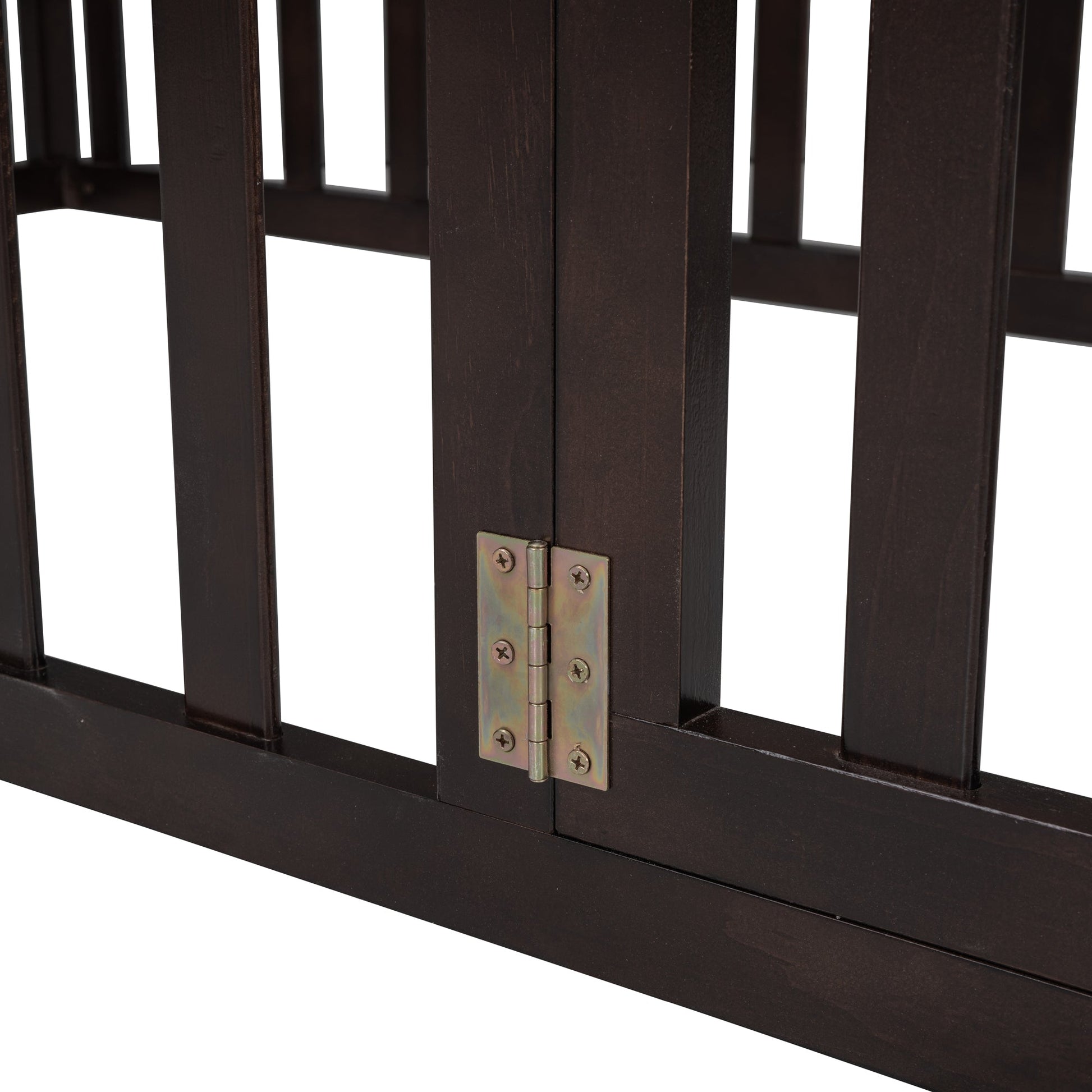 Twin Size Wood Floor Bed Frame with Fence and Door Walnut(OLD SKU :WF289661AAL) - Korvel