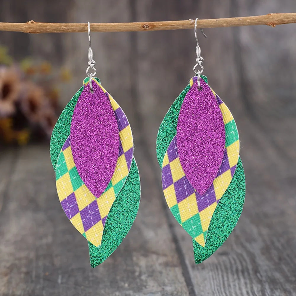 PU Leather Leaf Dangle Earrings - Korvel