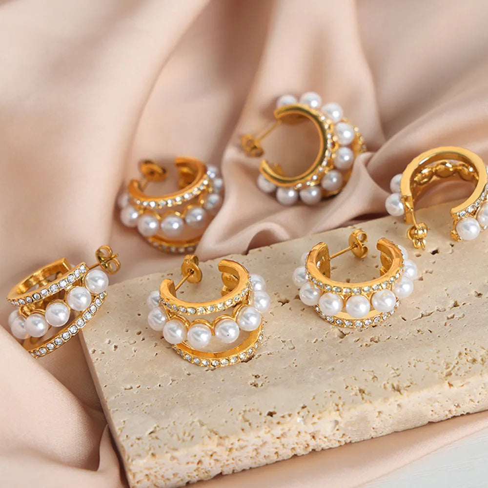 Pearl Titanium Steel C-Hoop Earrings - Korvel