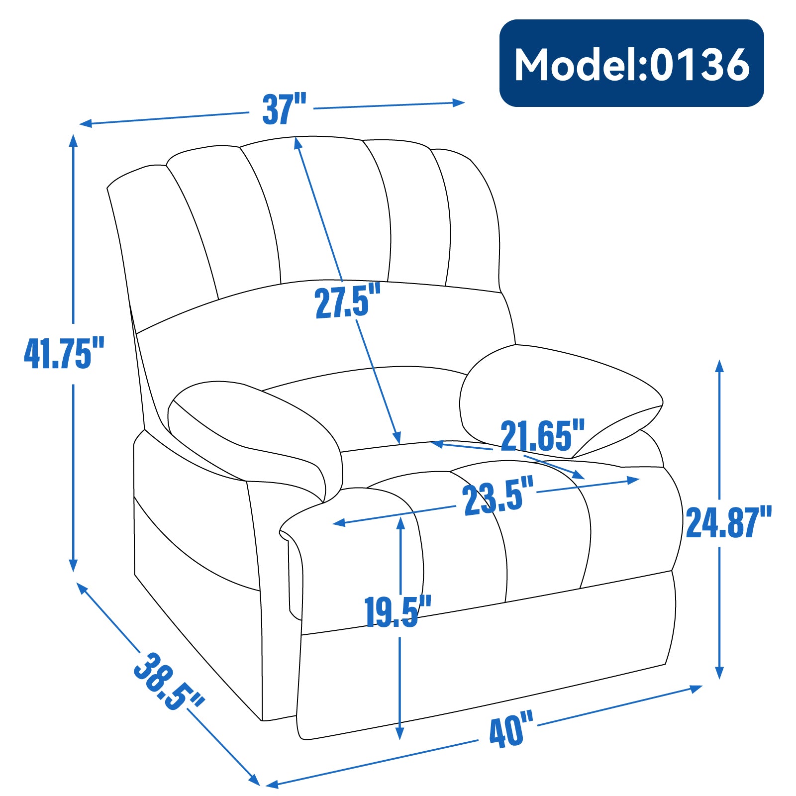 Large Manual Recliner Chair in Fabric for Living Room, Grey - Korvel