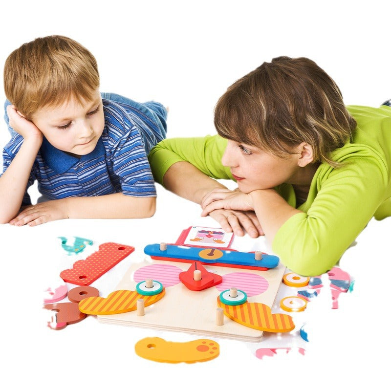 Wooden Creative Animal Puzzle Building Blocks Fun Face Changing 3D Puzzle Fun Kindergarten Puzzle Toy - Korvel