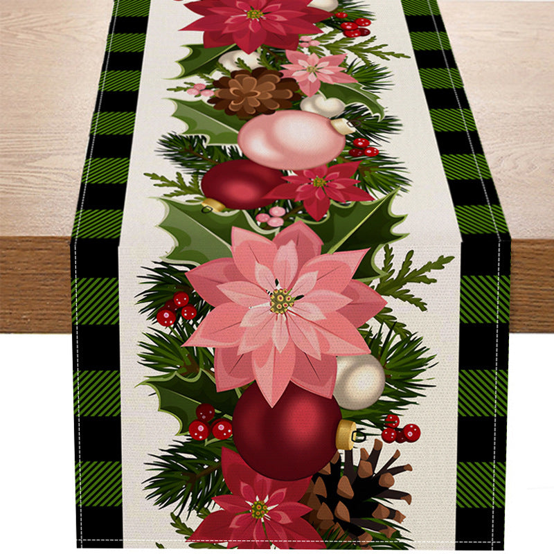 Christmas plaid linen table flag floral ball printed tablecloth entrance small tablecloth living room counter decoration tea flag - Korvel