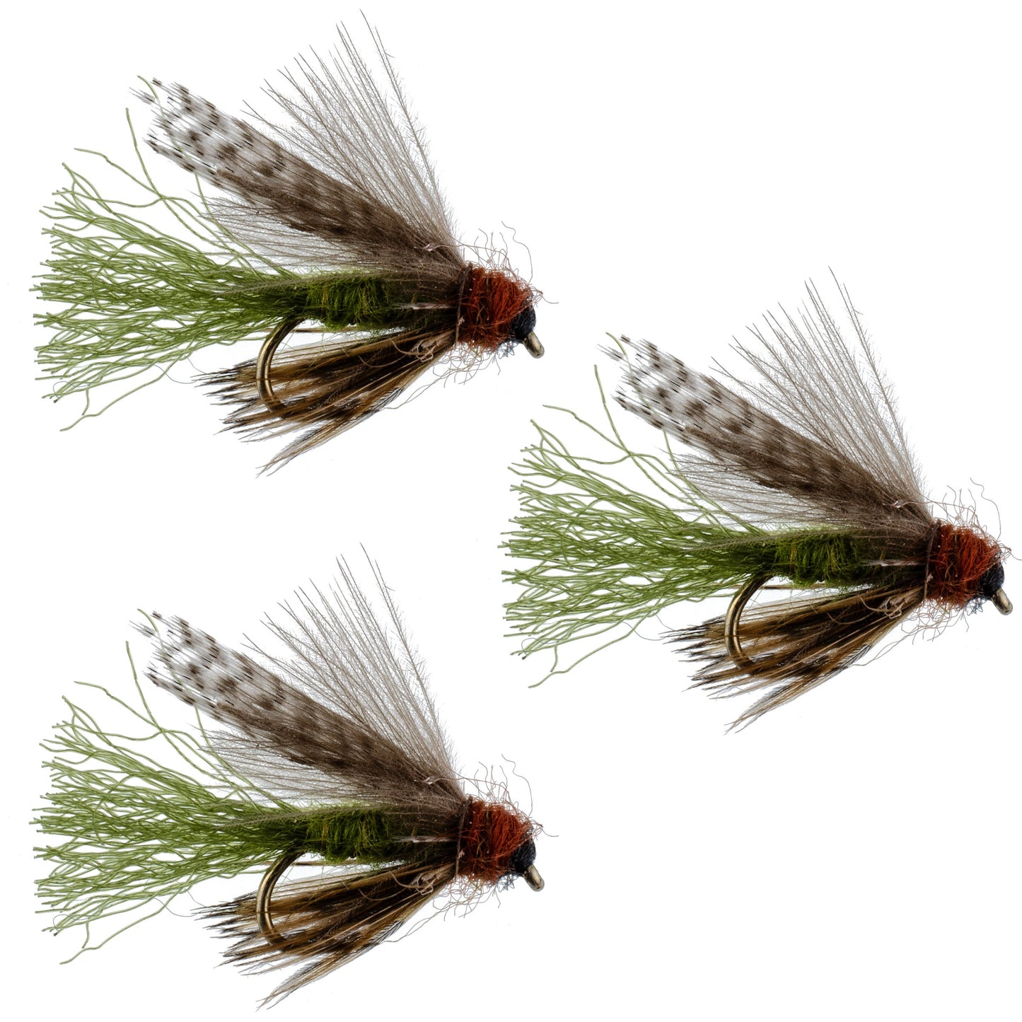 Paquete de 3 Moscas Emerger Caddis CDC Verde Oliva - Tamaño 14