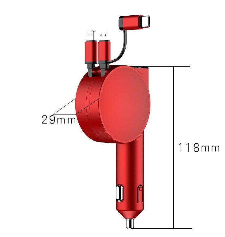 Vogek 3-in-1 Car Charger 60W Super Fast Charging for iPhone Xiaomi Huawei Samsung with Telescopic Charging Cables and Adapters - Korvel
