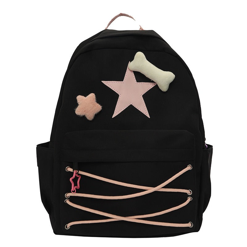 Japanese cute girl bag Niche self made fiv pointed star backpack ins college student schoolbag female high school backpack - Korvel
