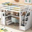 Twin Size Loft Bed with Desk and Shelves  Two Built-in Drawers  Storage Staircase White - Korvel